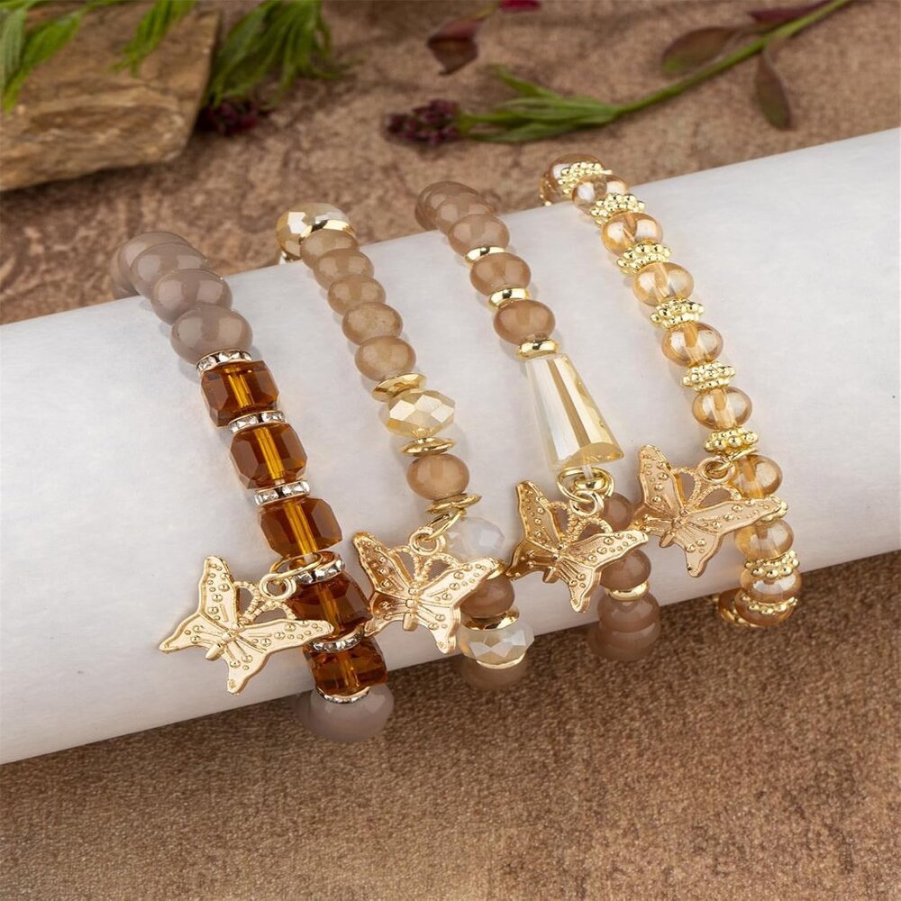 Gold Beaded Stackable Stretch Bracelets For Women… - image 3